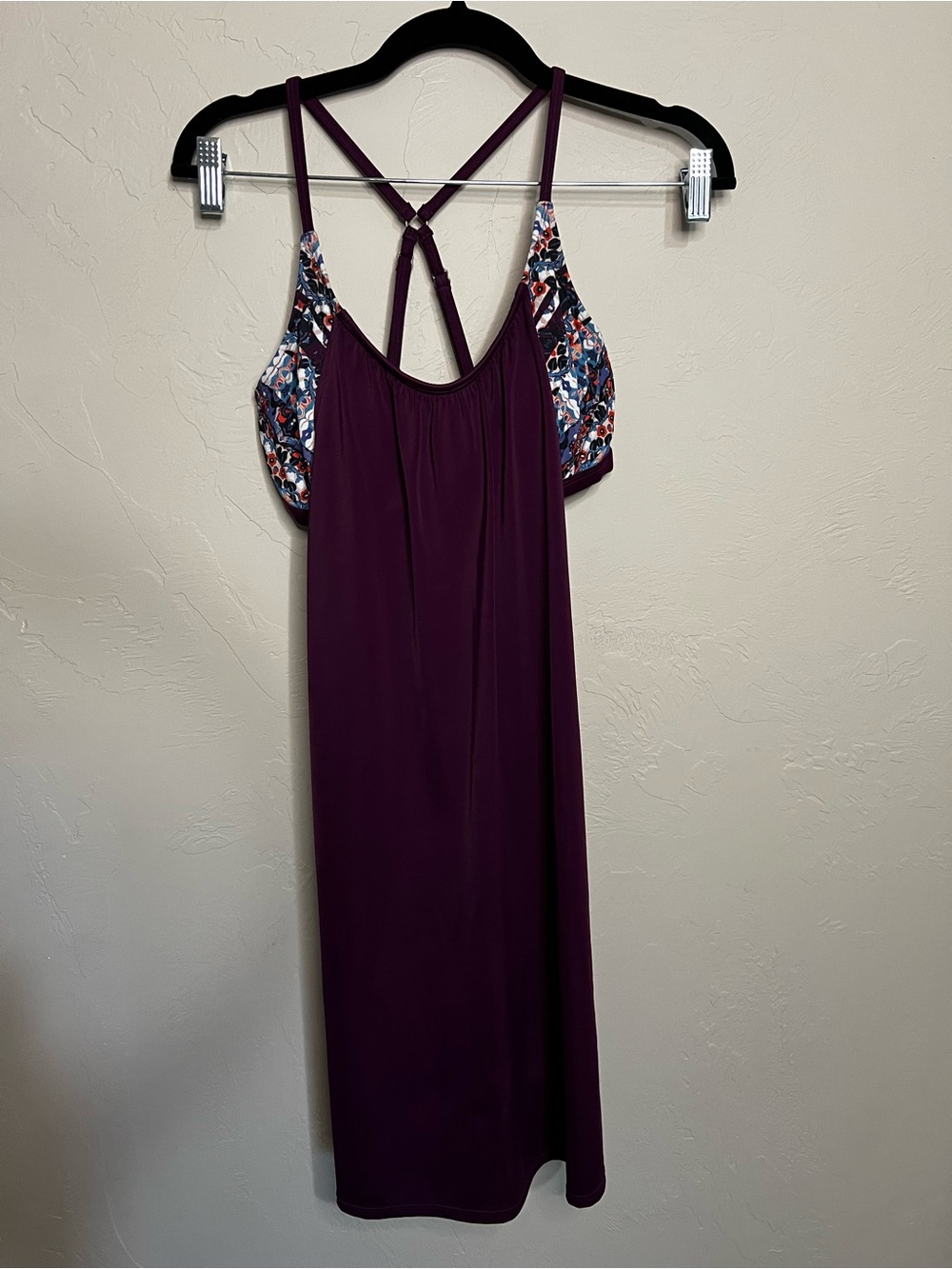 Athleta Geo Burgundy Blousy Tankini Swim Dress Built In Bra Athleisure Cover Up - Picture 2 of 8